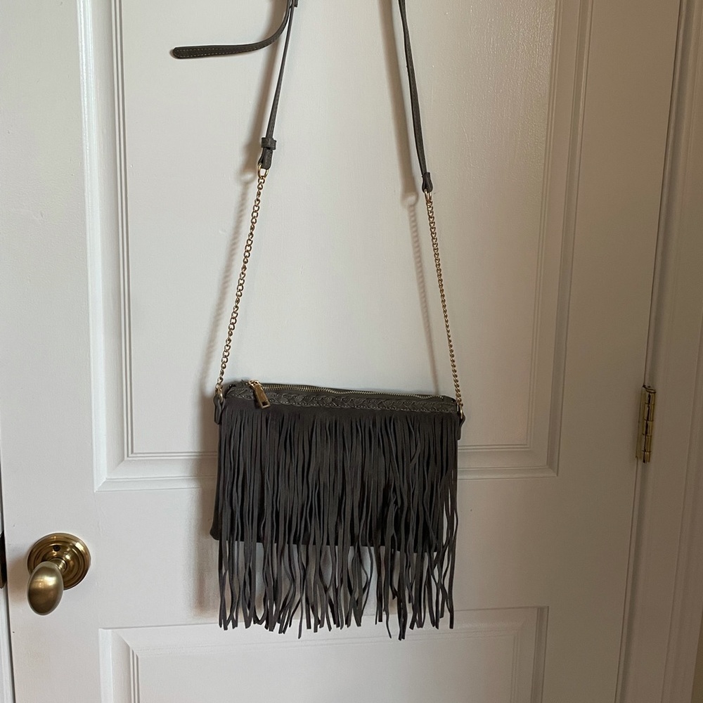Gray Fringe Purse